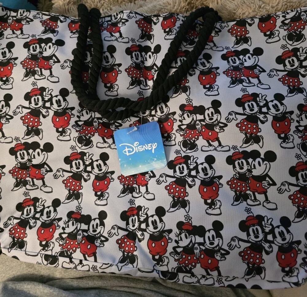 Mickey & Minnie Mouse Tote Bag Carry-On Travel Beach Women's Disney 18.5x14" - Picture 1 of 5